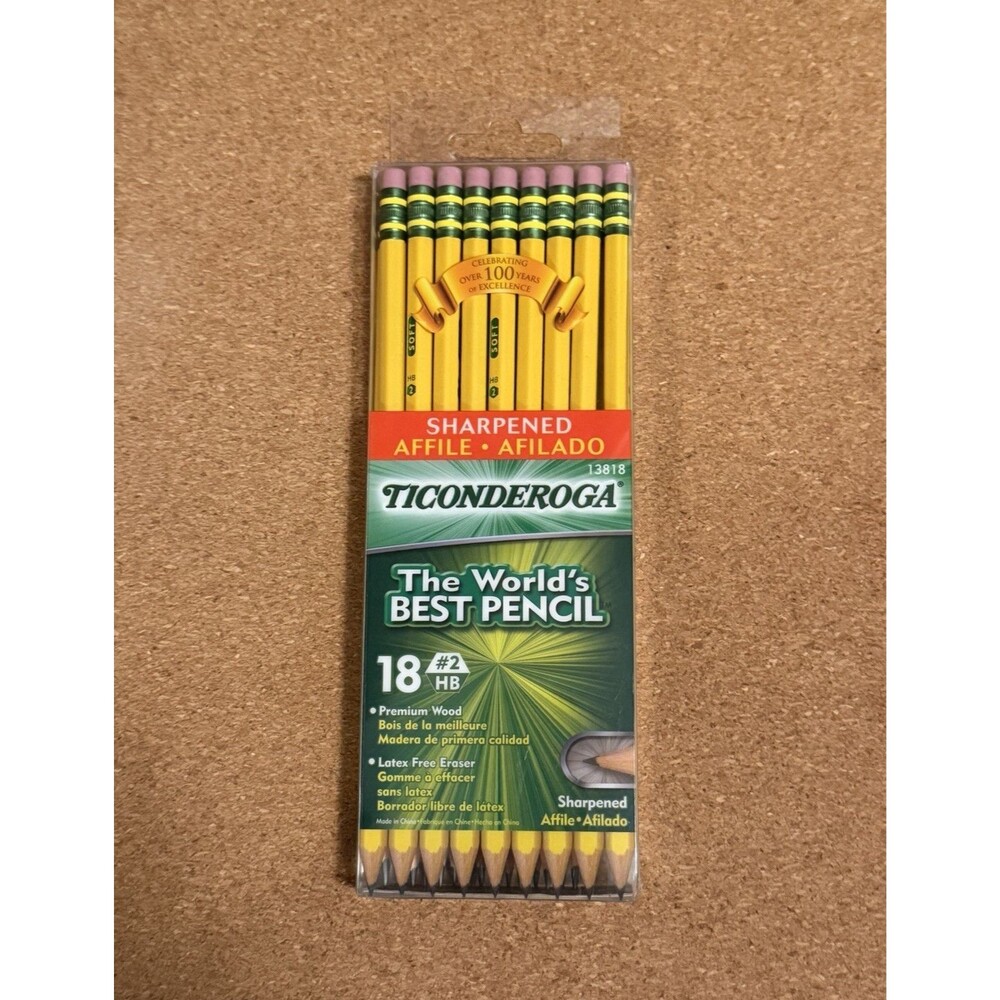 Ticonderoga No. 2 HB Sharpened Wooden Standard Pencils, 18 Count (13818)